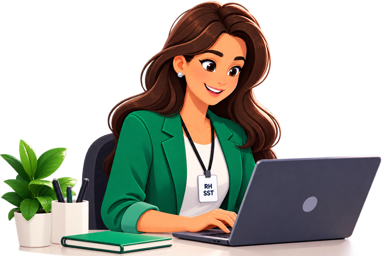 Profissional de RH e SST trabalhando no notebook